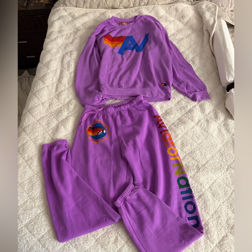 NWOT Aviator Nation Purple Sweatshirt and Sweatpants Set